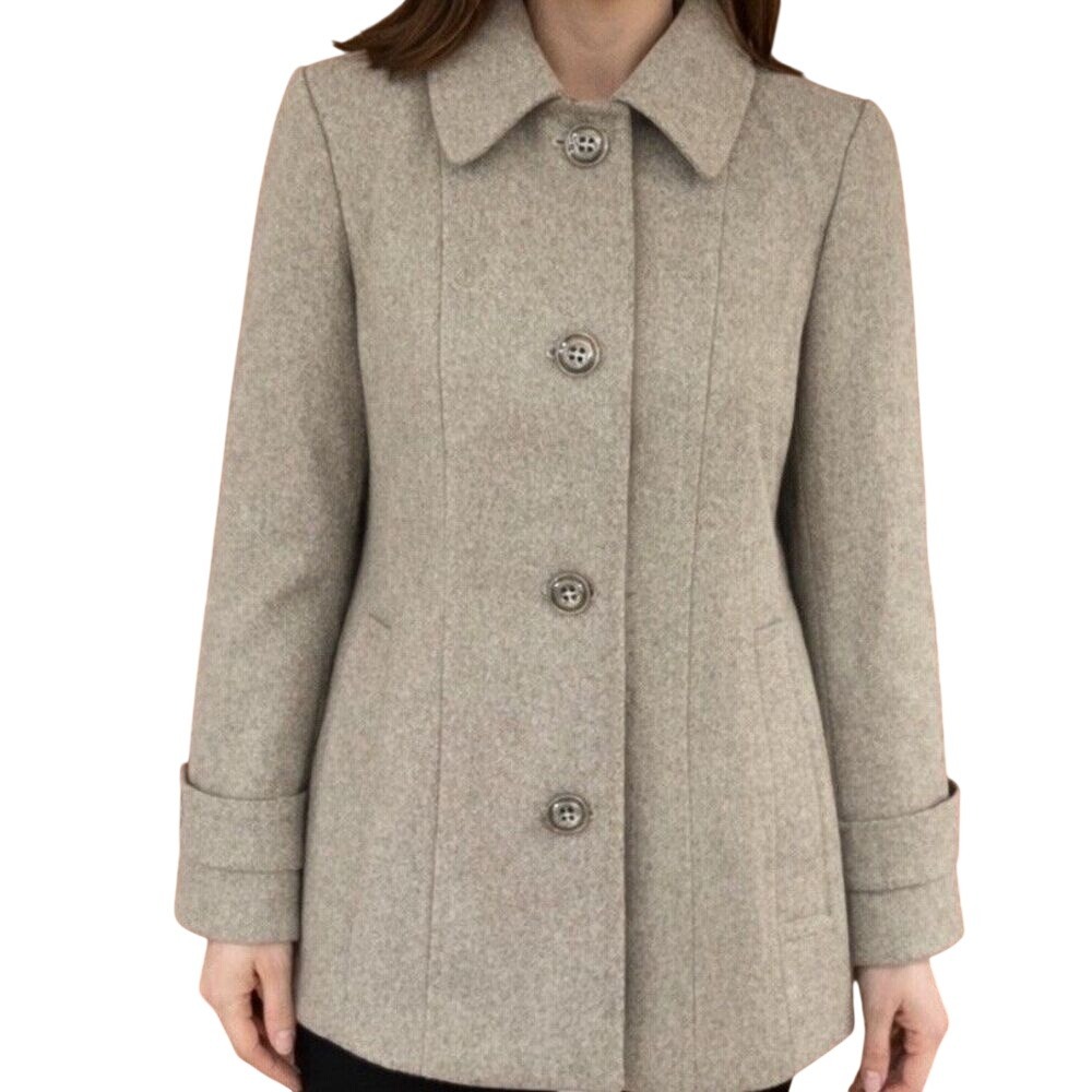 LONDON FOG Classic Wool Blend Pea Coat Sz. Med. Oatmeal Beige  Preppy Business